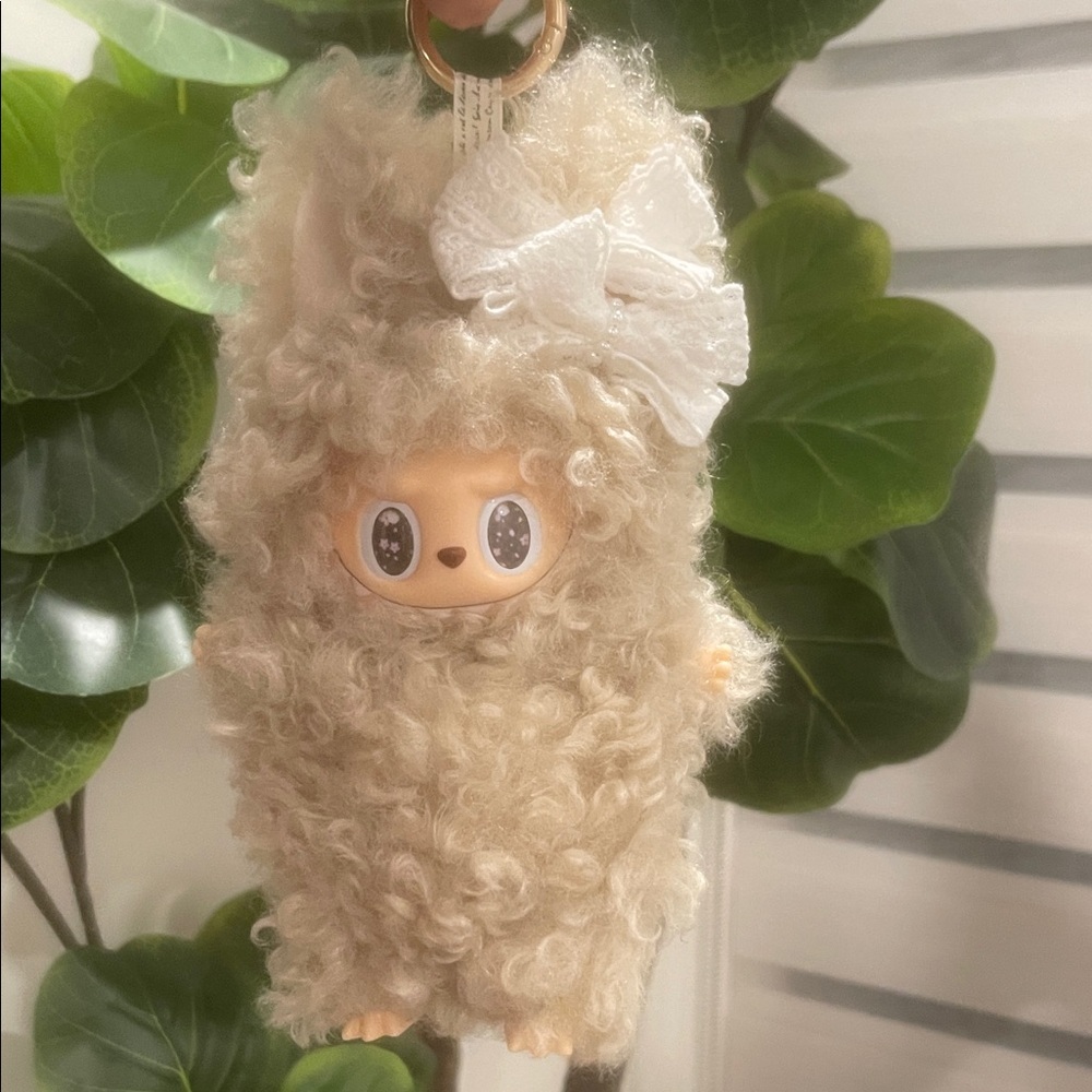 CUSTOM Made Light Taupe Creme Curly Plush Keychain